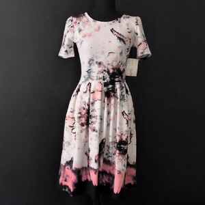 LuLaRoe Pink and Black Abstract Midi Dress